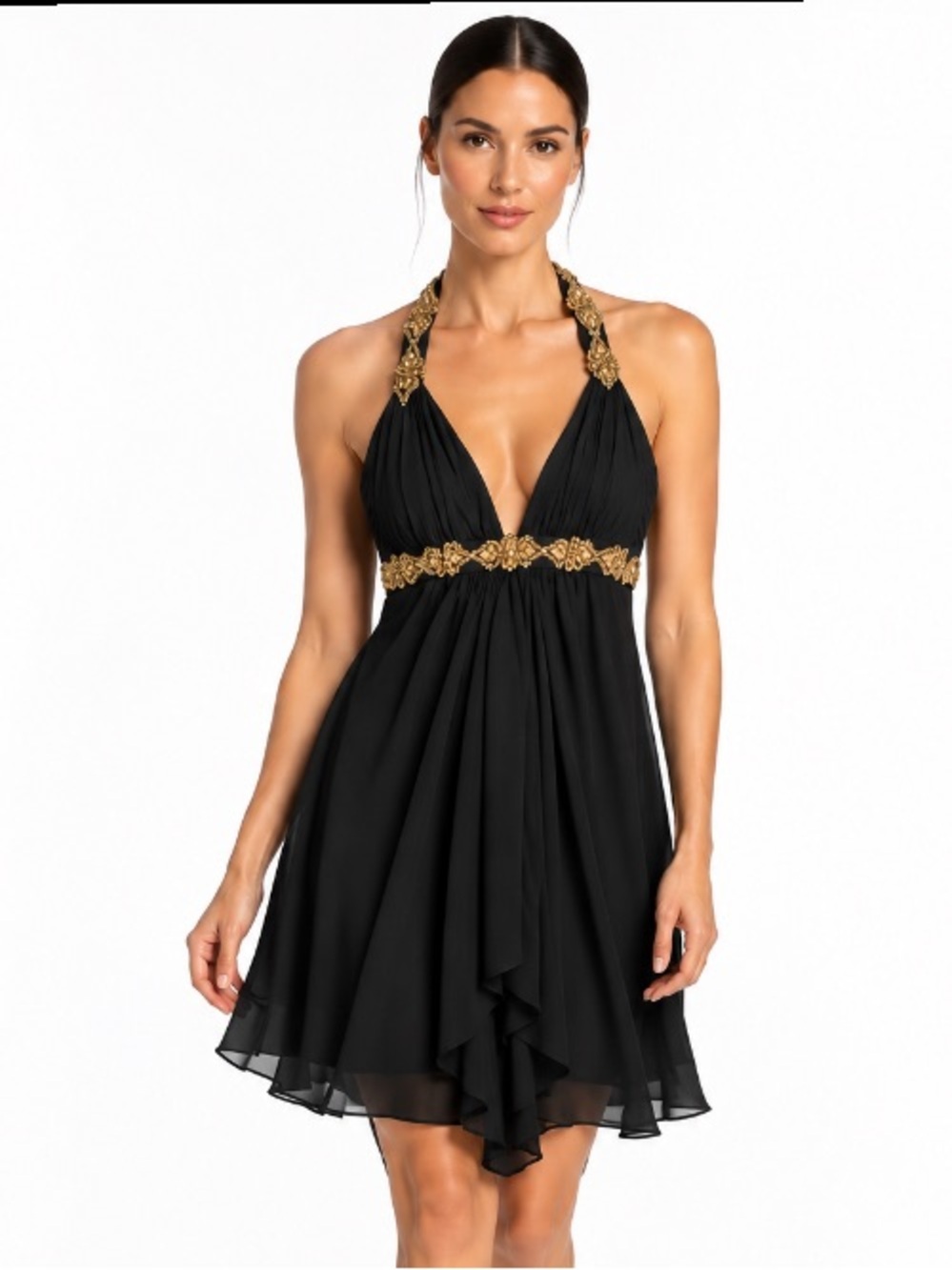 Marchesa Notte Gold Embellished Mini Dress NWT
